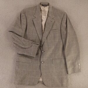 VTG Tweed Jacket M Gray Windowpane‎ Check Herringbone Wool Silk Blend Blazer 40L